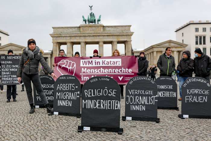 In November, as the World Cup kicked off, activists in Berlin demonstrated against, among other things, working conditions for migrant workers in Qatar.